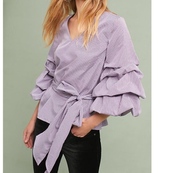 Anthropologie Ruffled & Tied Gingham Blouse - Picture 4 of 8